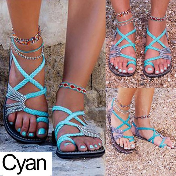 JFN  Plus Size Women Sandals Handmade Beach Flat Sandals